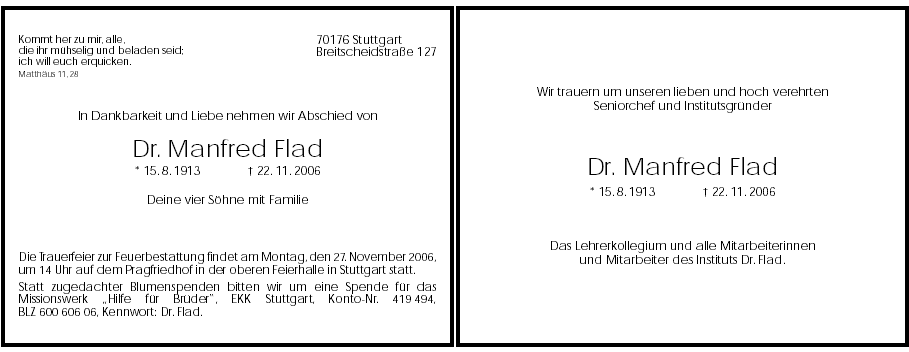 Dr. Manfred Flad, † 22. November 2006