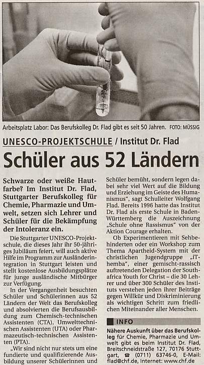 UNESCO-Projektschule Institut Dr. Flad: Schüler aus 52 Ländern