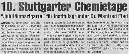 10. Stuttgarter Chemietage: Jubiläumszigarre für Institutsgründer Dr. Manfred Flad